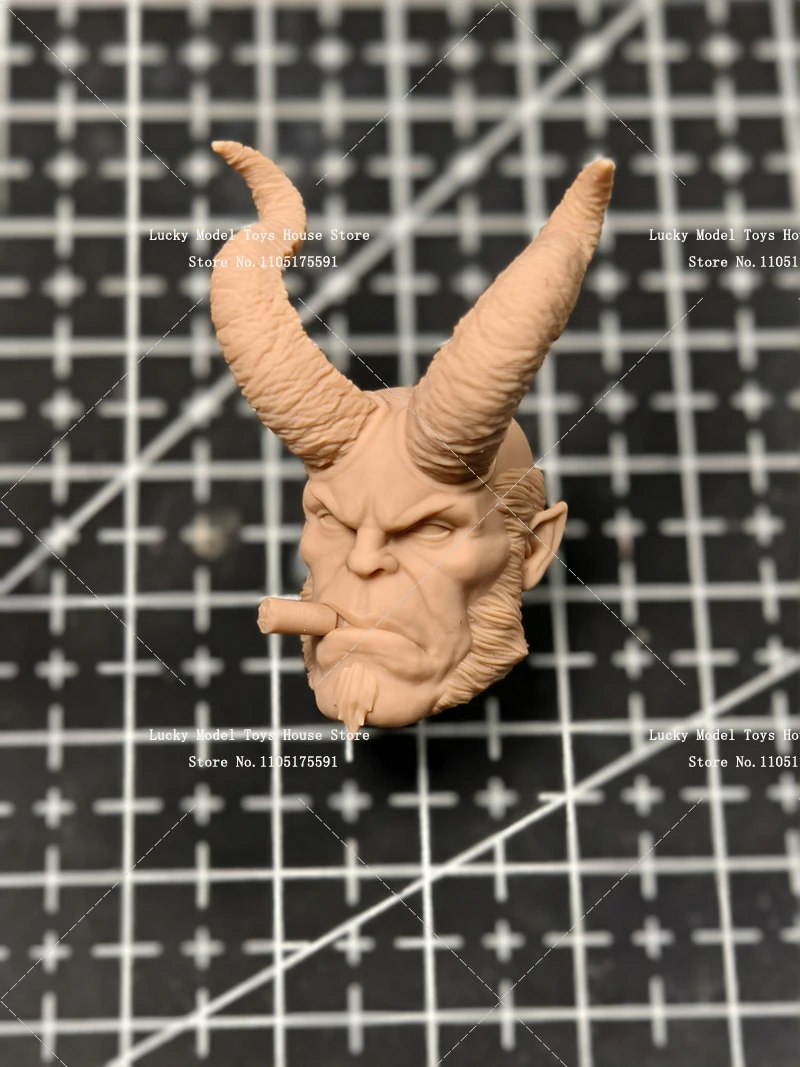 1/12 Hellboy Man Soldier Unpainted Head Sculpt Toys Accessory Customziation For 6" Mezco Muff AD01 7" Mcfarlane Body Decoration view 5