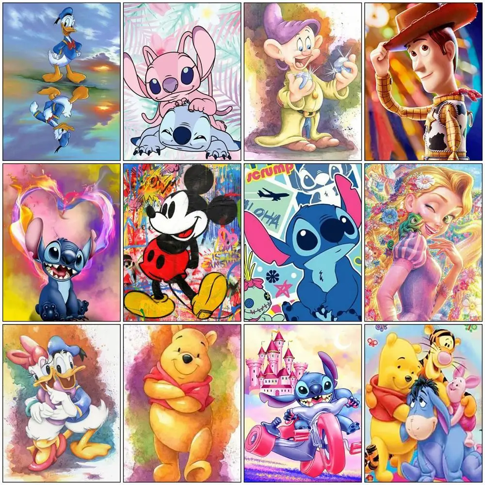 Disney DIY Painting By Numbers Lilo And Stitch Drawing By Number Mickey Mouse Cartoon Coloring Princess Winnie Holiday Gifts