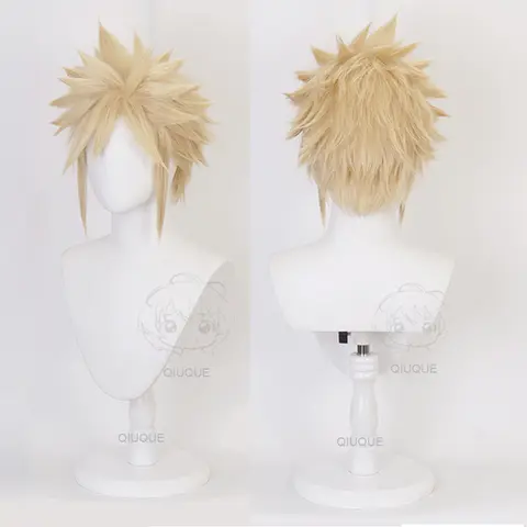 Anime Final Fantasy VII FF7 Cloud Strife Linen Blonde Cosplay Wig Heat Resistant Synthetic Hair Wigs + Wig Cap