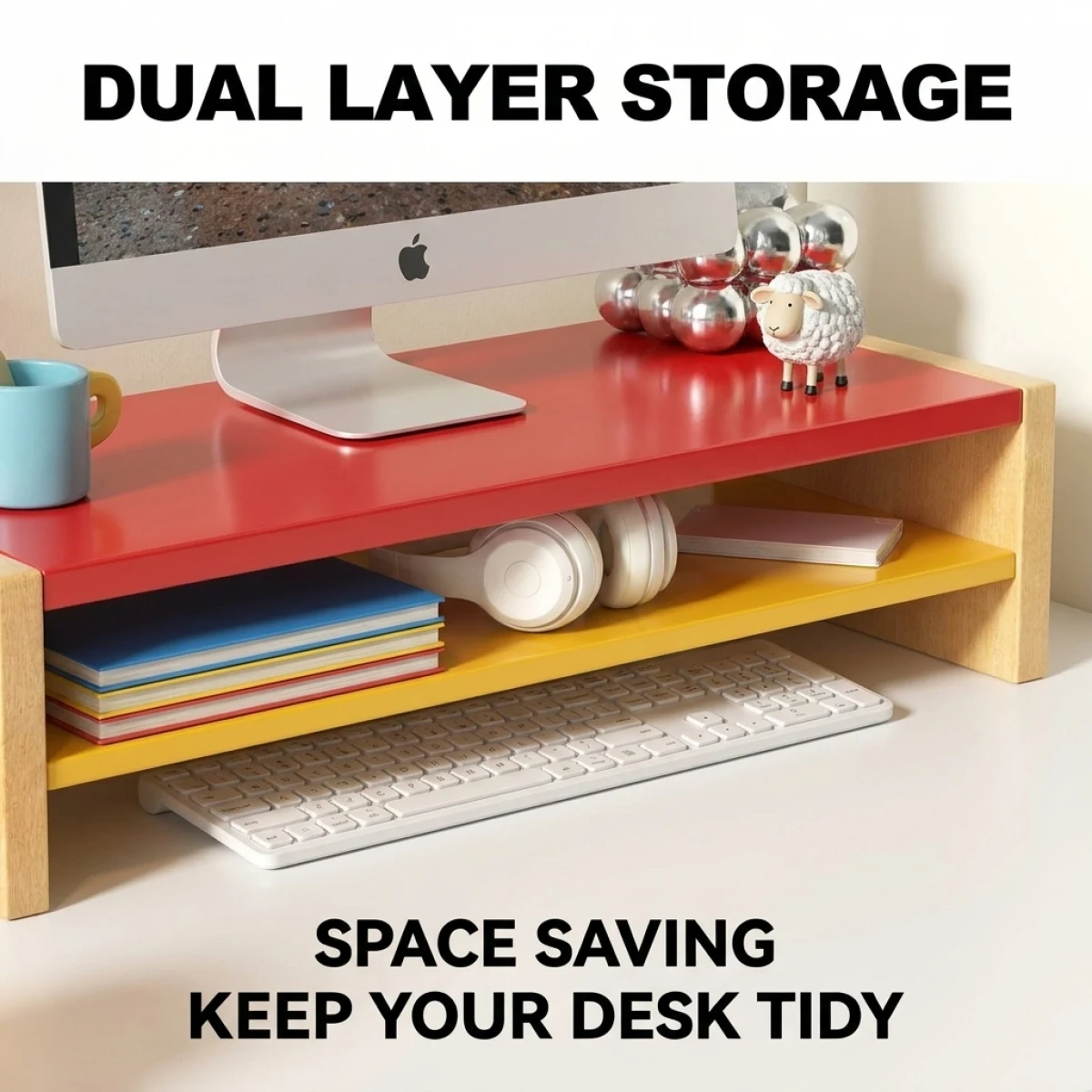 Monitor Riser Load Capacity – Dual Layer Desktop Organizer with Storage, Solid Wood Sides, Universal