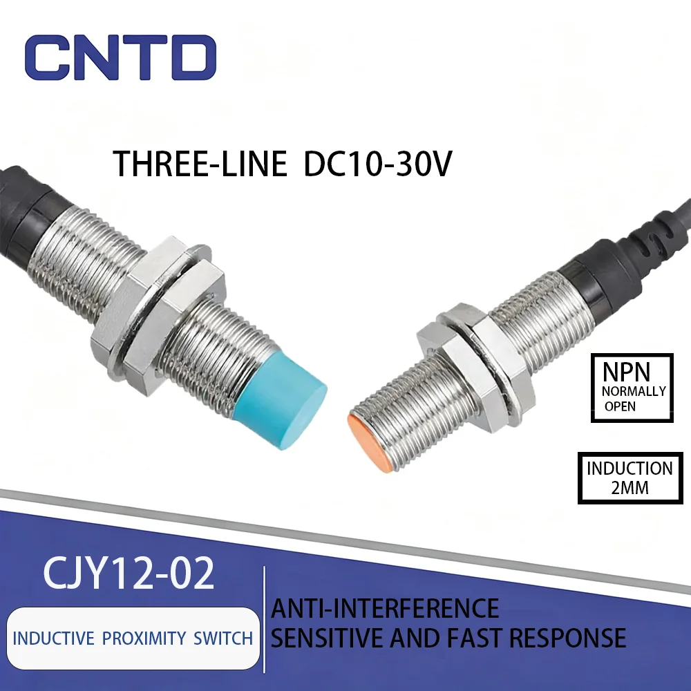 CNTD CJY12-02 M12 Inductive Proximity Switch Sensor 2mm NPN PNP NO NC 10-30VDC IP67 Flush Mount with 2m Lead Wire for CNC PLC 3C