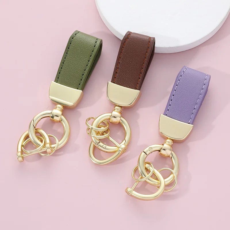 Leather Wristlet Keychain, Key Chain Holder Car Keys Keychain with 3 Key Ring and Anti-Lost D Ring