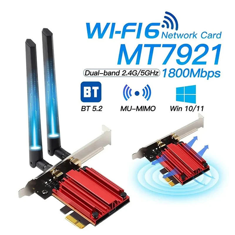 

WiFi 6 1800Mbps Adapter PCI Express Wireless Adapter BT 5.2 Dual Band 802.11AX/AC MT7921 Wi-Fi Network Card For PC Windows 10/11