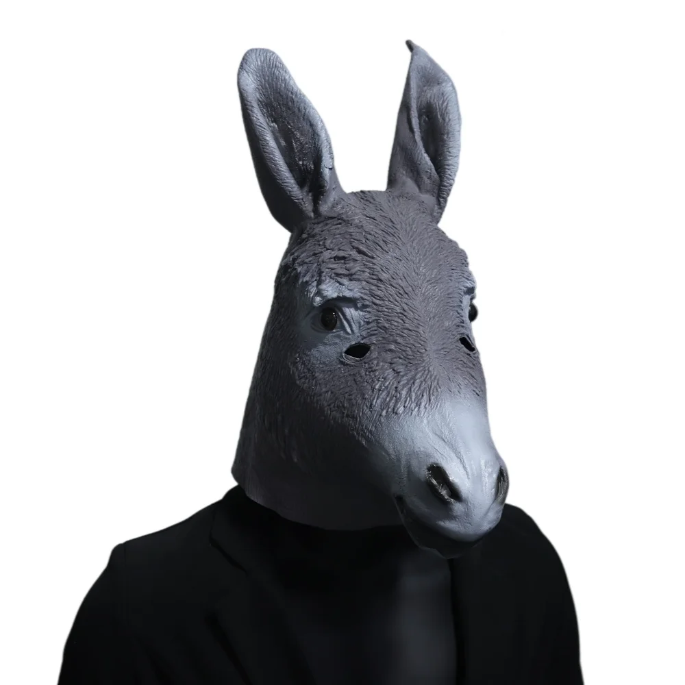 Realistische Eselmaske aus Latex, Tierkopfmaske für Halloween, Cosplay, Party, Kostümrequisiten, lustige Vollkopfmasken für Erwachsene – Detail 2