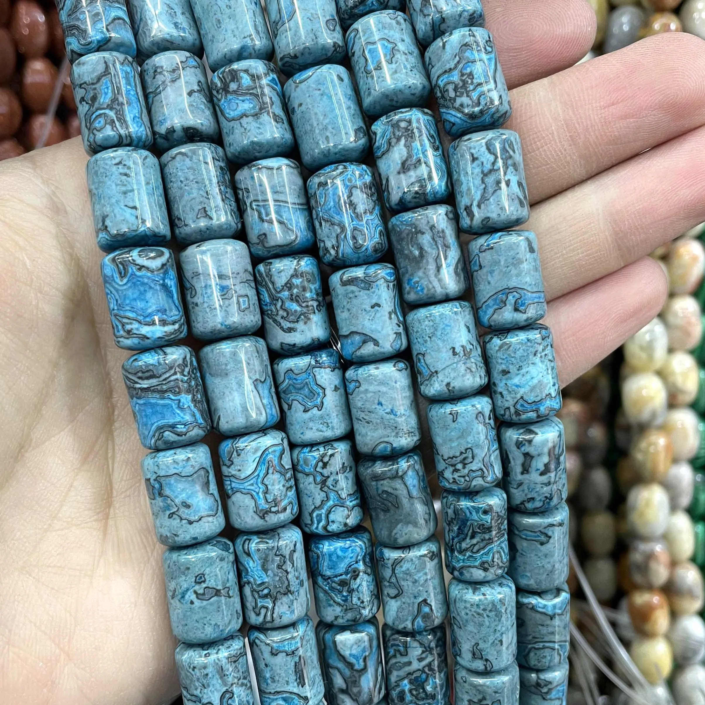 Natural Stones Cylinder Shape Agates Jades Loose Spacer Beads For Jewelry Making DIY Chakra Bracelet Necklace Accessories