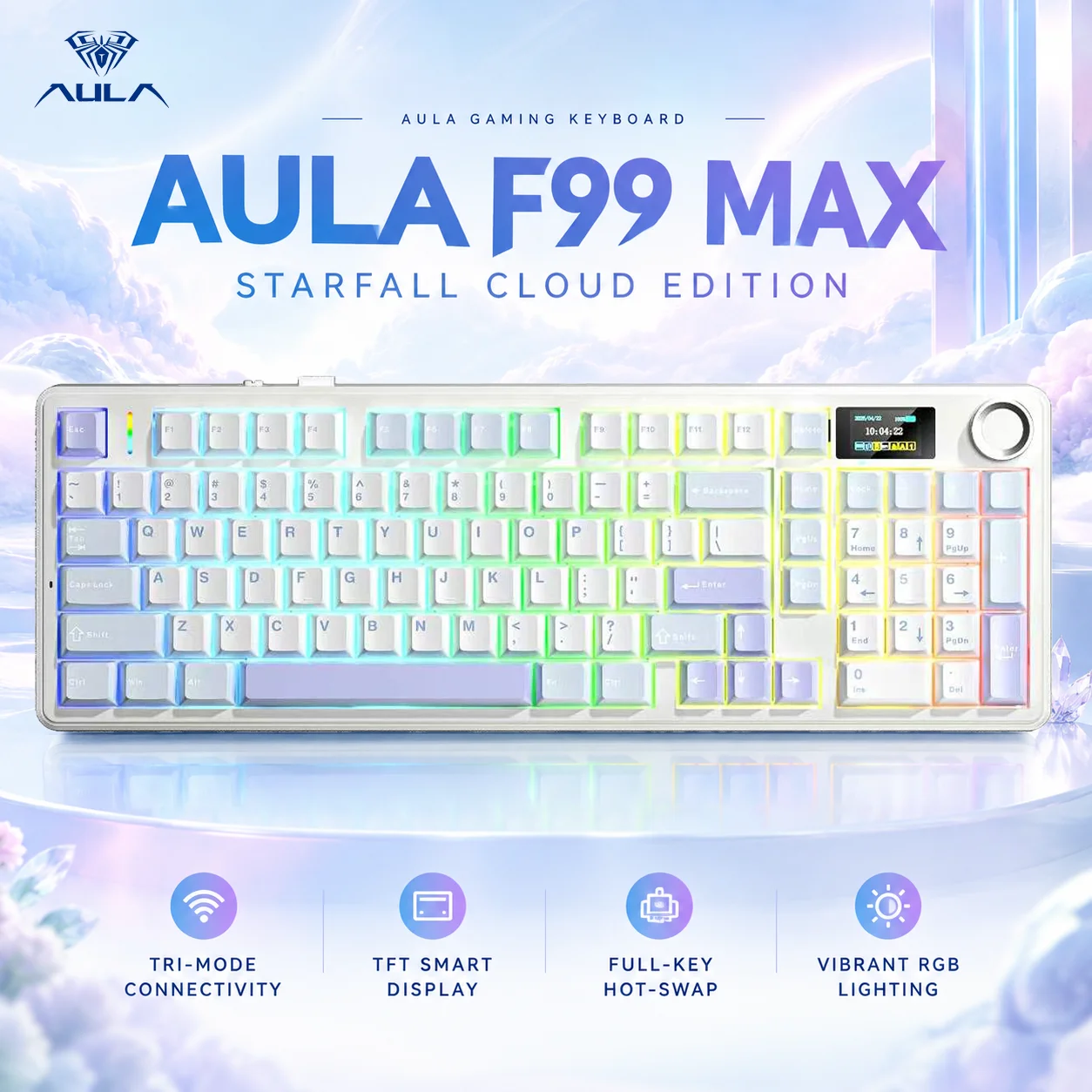 AULA F99MAX Tri-mode Mechanical Keyboard 98% Smart Display Knob Hot Swappable Gasket 8000mAh RGB For PC Mac Laptop