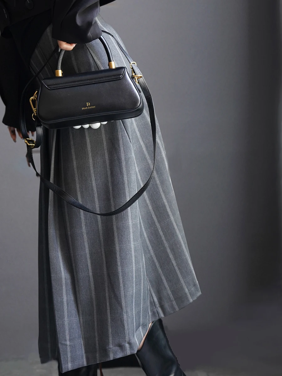 

Warmo Simple Autumn Winter Plaid A-Line Skirt Women's High Waist Slimming Suit Long Skirt Commute Pure Color Design