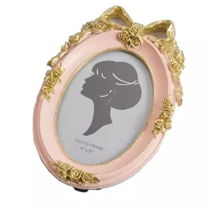 Retro Vintage Gold Carved Resin Photo Frame, 6-Inch Bowknot Home Decoration Picture Frame