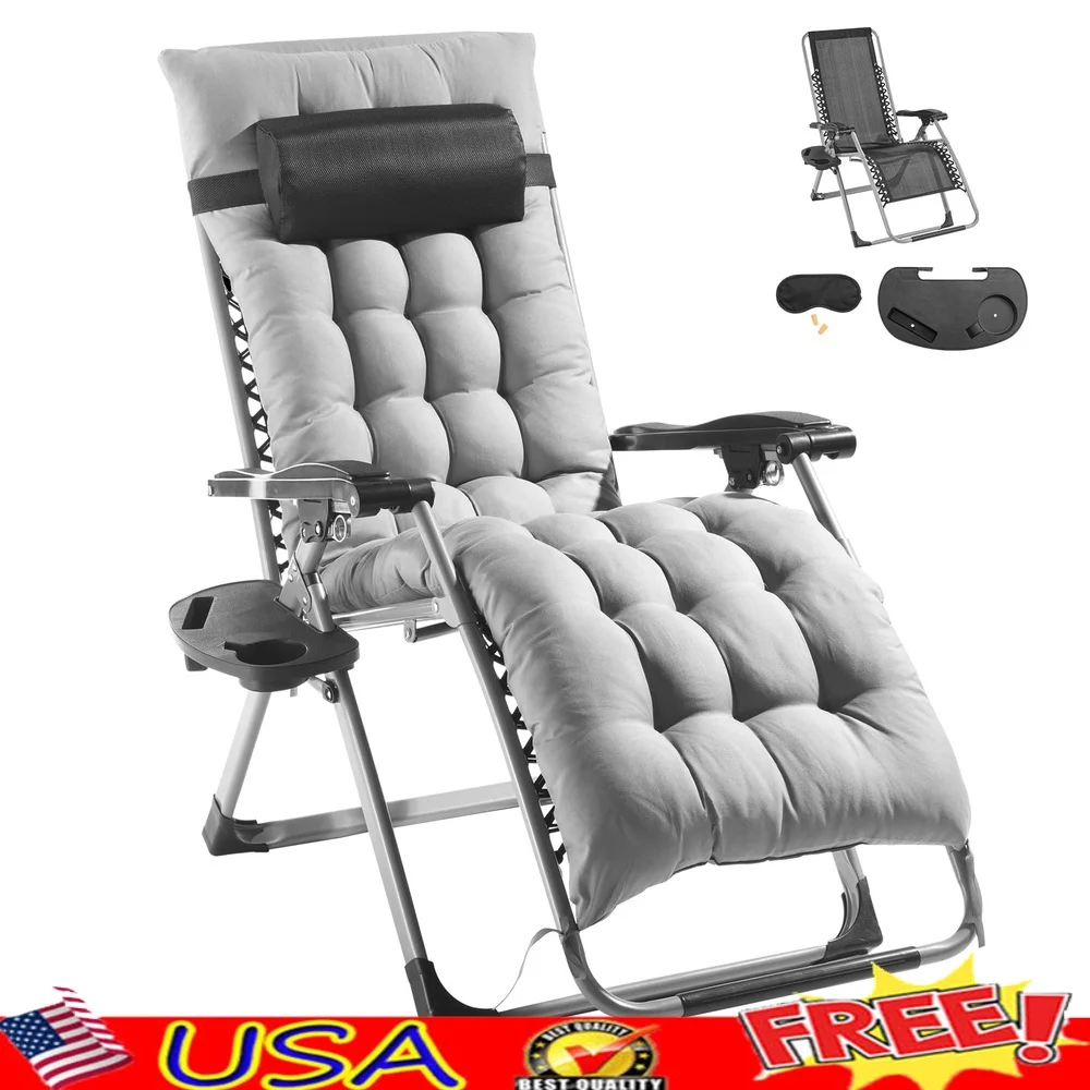 

Folding Zero Gravity Recliner Chair Adjustable Lounge Indoor Outdoor Use with Cushion Headrest Cupholder Eye Mask Earplugs