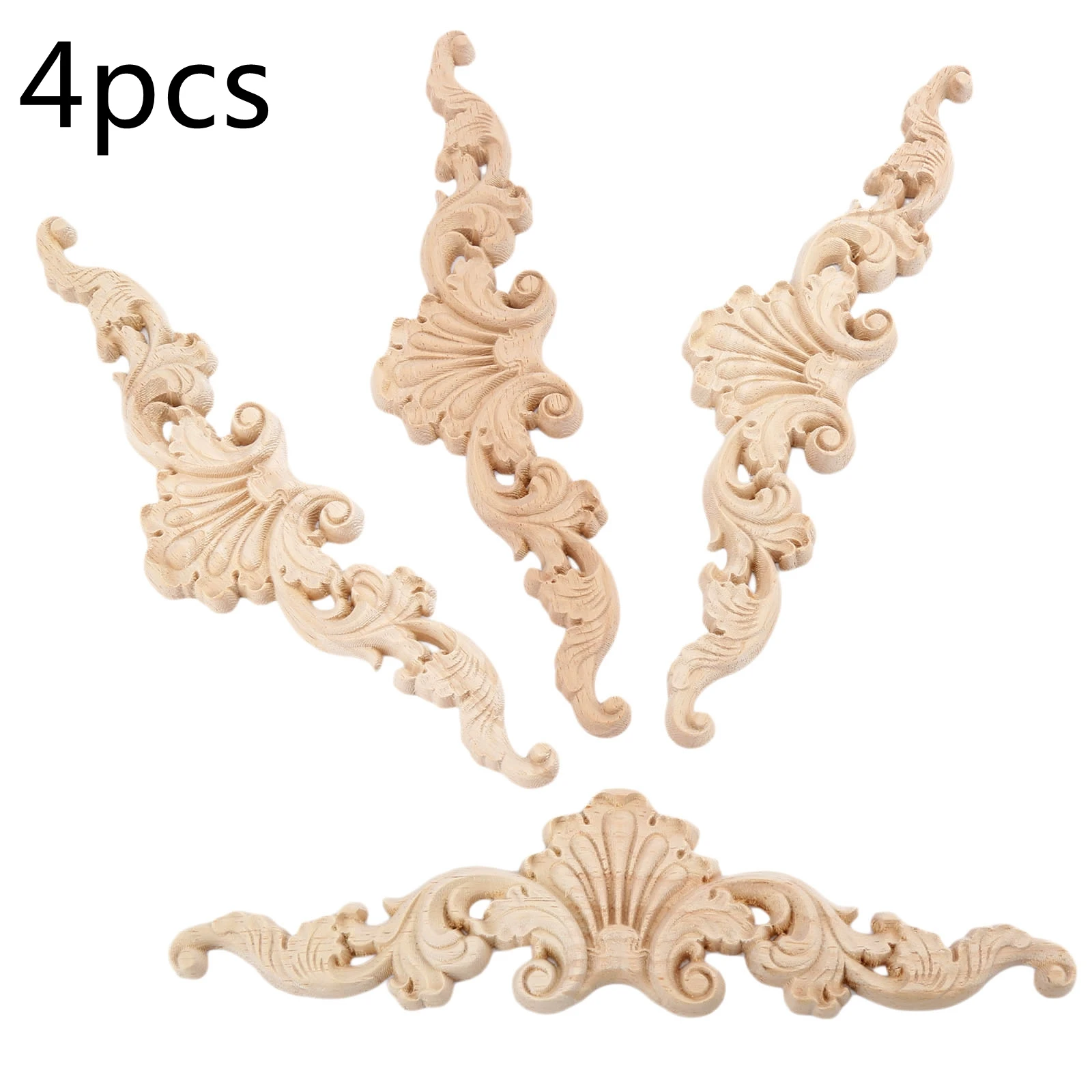 4pcs/set European Style Woodcarving Decal Corner Stripe Furniture Decor Sculptures Window Door Onlay 20cm*5cm 3D Flower Wave