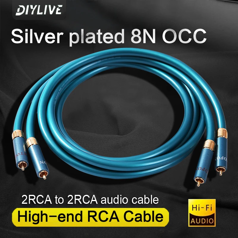 DIYLIVE HiFi 8N OCC Ortofon RCA audio cable, high end CD amplifier, 2RCA to 2RCA public interconnect audio cable