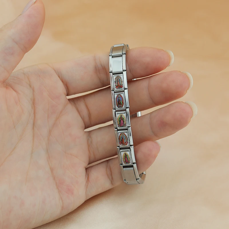Hapiship 2024 Fashion Mexico Chili Guitar Jesus Italian Charm Links Fit 9mm Stainless Steel Women Bracelet Making Jewelry TZ007
