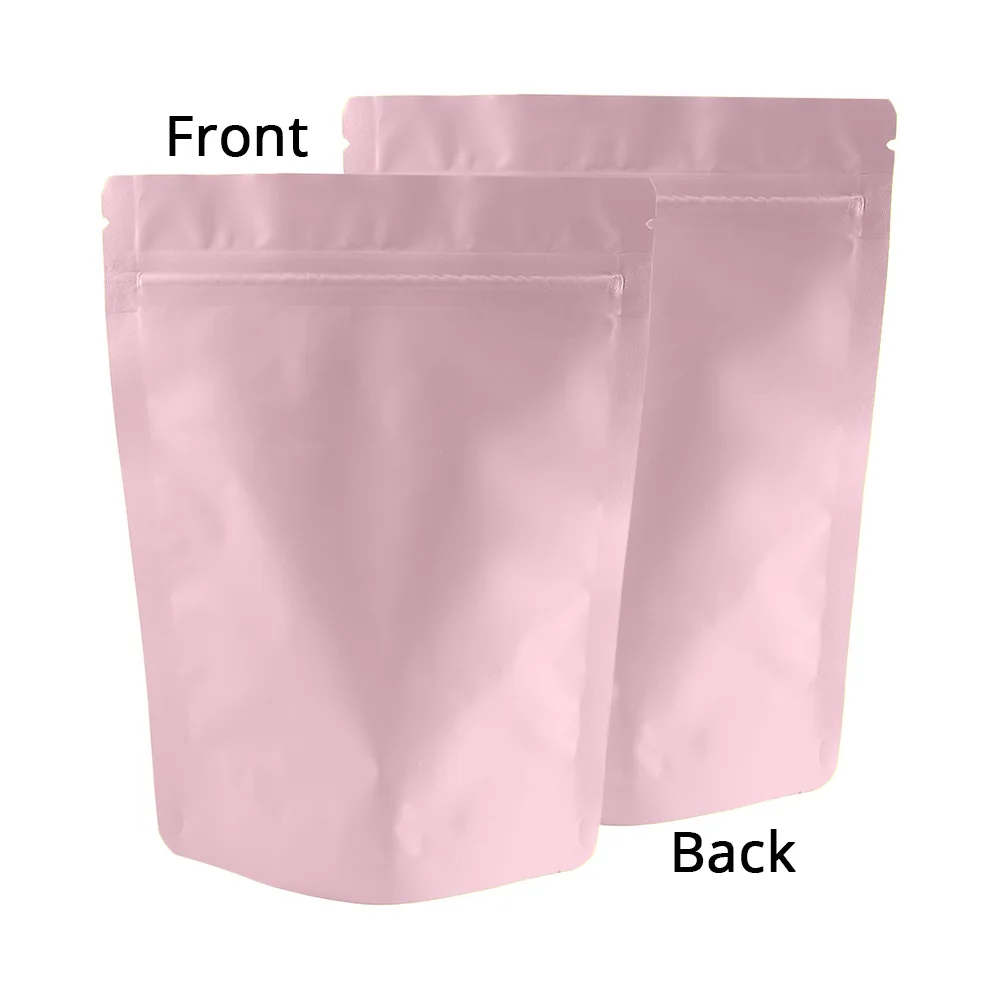 100pcs Matte Pink Doypack Heat Sealing  Candy Gummy Smell Proof Resealable Packaging  Aluminum Foil Zipper Bags For Food