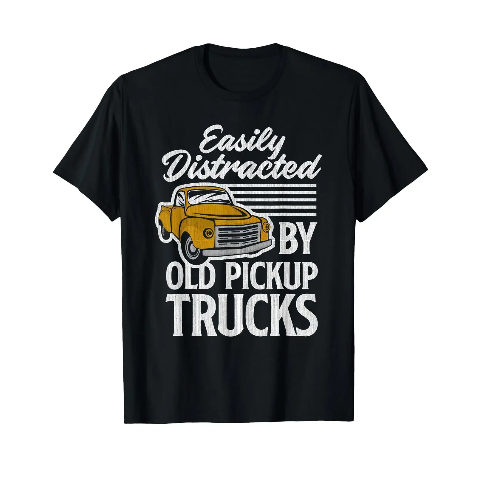 Funny easily distracted by old pickup lovers black vintage Washed Top For Everyday Wear fashion Breathable Stretched streetwear