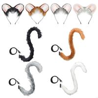 Y3NE Faux Furs Mouse Ears Headband Tail Animal Mouse Costumes for Christmas Halloween Cosplay Party Costume Accessories