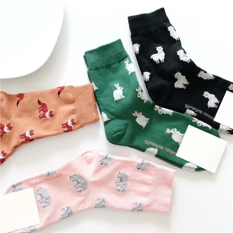 New Arrival Spring Autumn Casual Korean Style Women Cartoon Fruit Animal Fox Elephant Rabbit Sheep Cotton Tide Short Socks