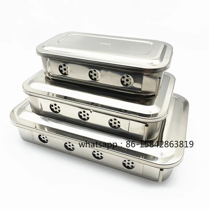 Dental Sterilization Tray Sterilization Case Box 304 Thick Stainless Steel Square Plate Cover Surgical Instruments