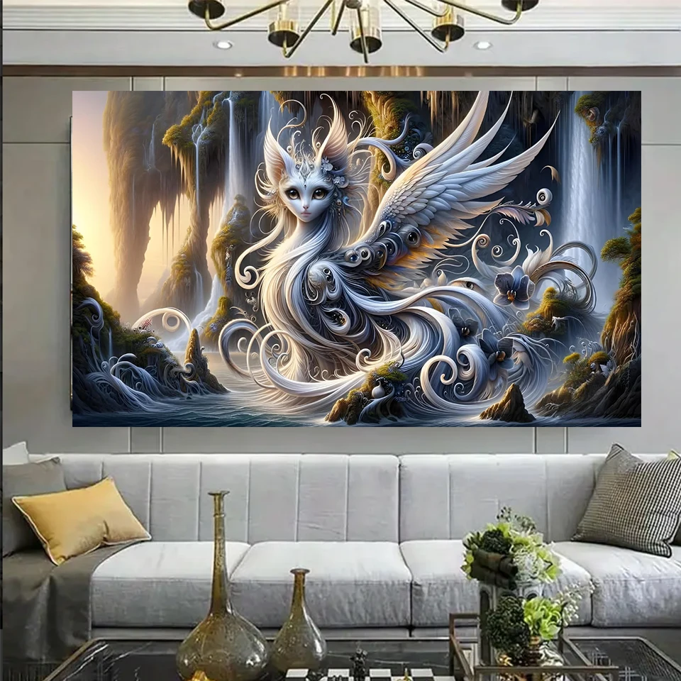Stunning Fantasy Forest Angel White Cat Girl Diy Diamond Painting Kit Craft Full Round Diamond Mosaic art Home Decor Gift