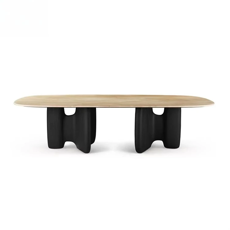 yi-High Quality Modern Design Solid Wood Wicker Dining Table Natural Color for Hotel Villa Cushion-