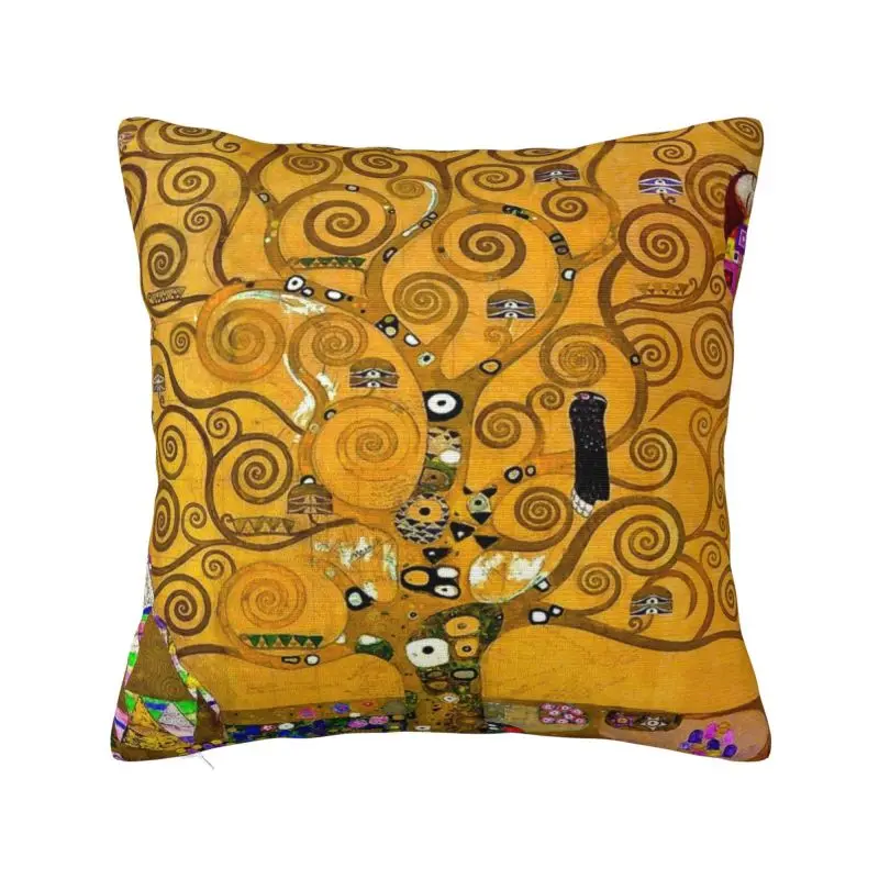 Funda de cojín de lujo de árbol de la vida de Gustav Klimt, 40x40cm, pintura de terciopelo, almohada artística para sofá, funda de almohada cuadrada, decoración del hogar