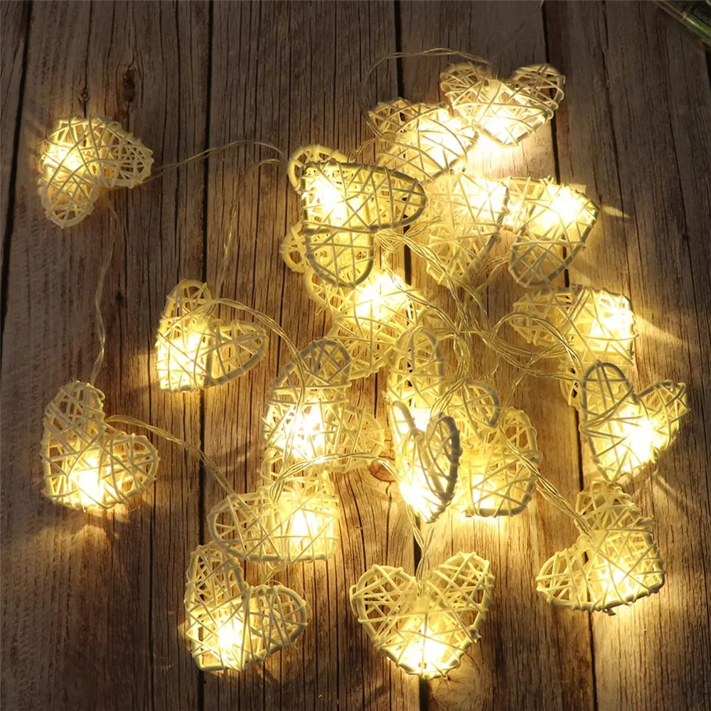 Heart Shaped Fairy String Lights Garland Rattan Love Light Battery Powered Wedding Decoration Party Garden Valentines Lighting