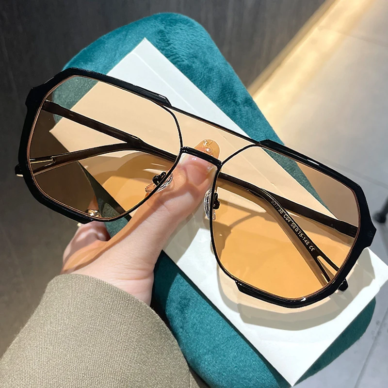 TR90 New Large Frame Conjoined Twin Beam Sunglasses for Women Vintage Colored Tide Sunglasses for Both Men and Women