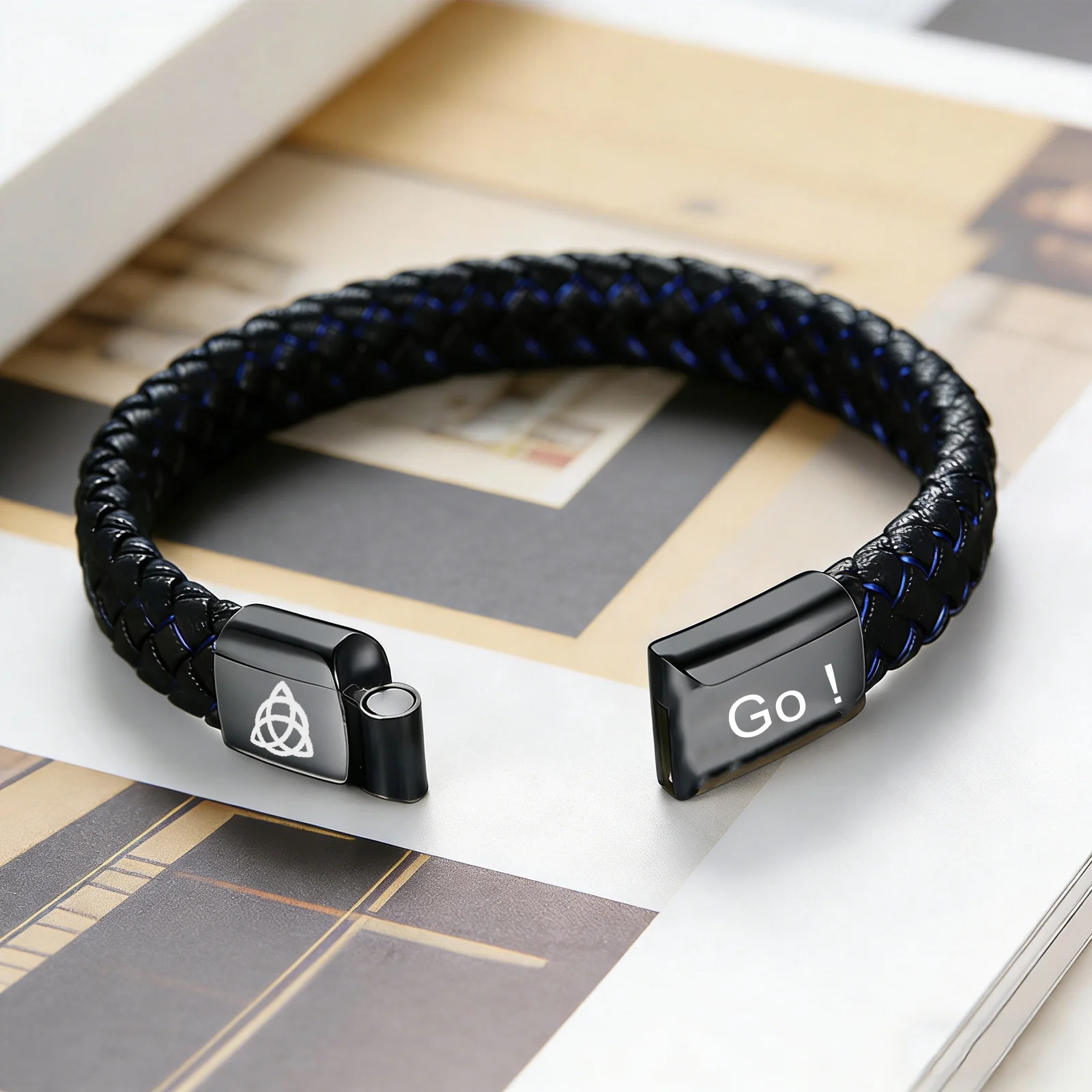 سوار جلدي مضفر عتيق للرجال من الفولاذ المقاوم للصدأ نص مخصص سوار الصداقة المشابك المغناطيسية هدية مقدمة للأخ