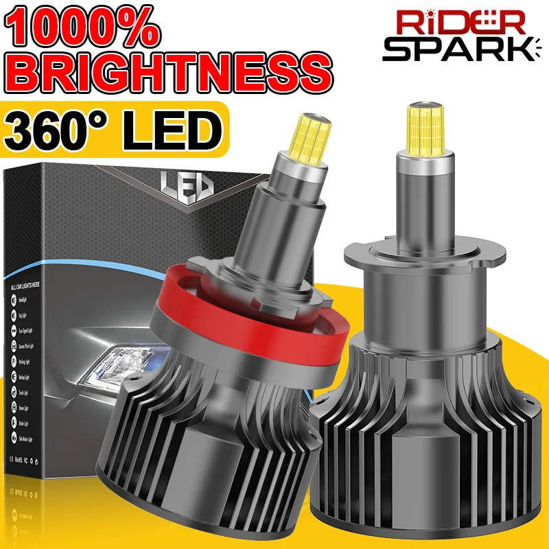 

360 H7 Led Canbus H11 H8 H9 9005 9006 HB3 HB4 9012 HIR2 Автомобильная лампа для фар 6-сторонний чип CSP 6000K Противотуманная фара 12 В Светодиодная лампа для линз