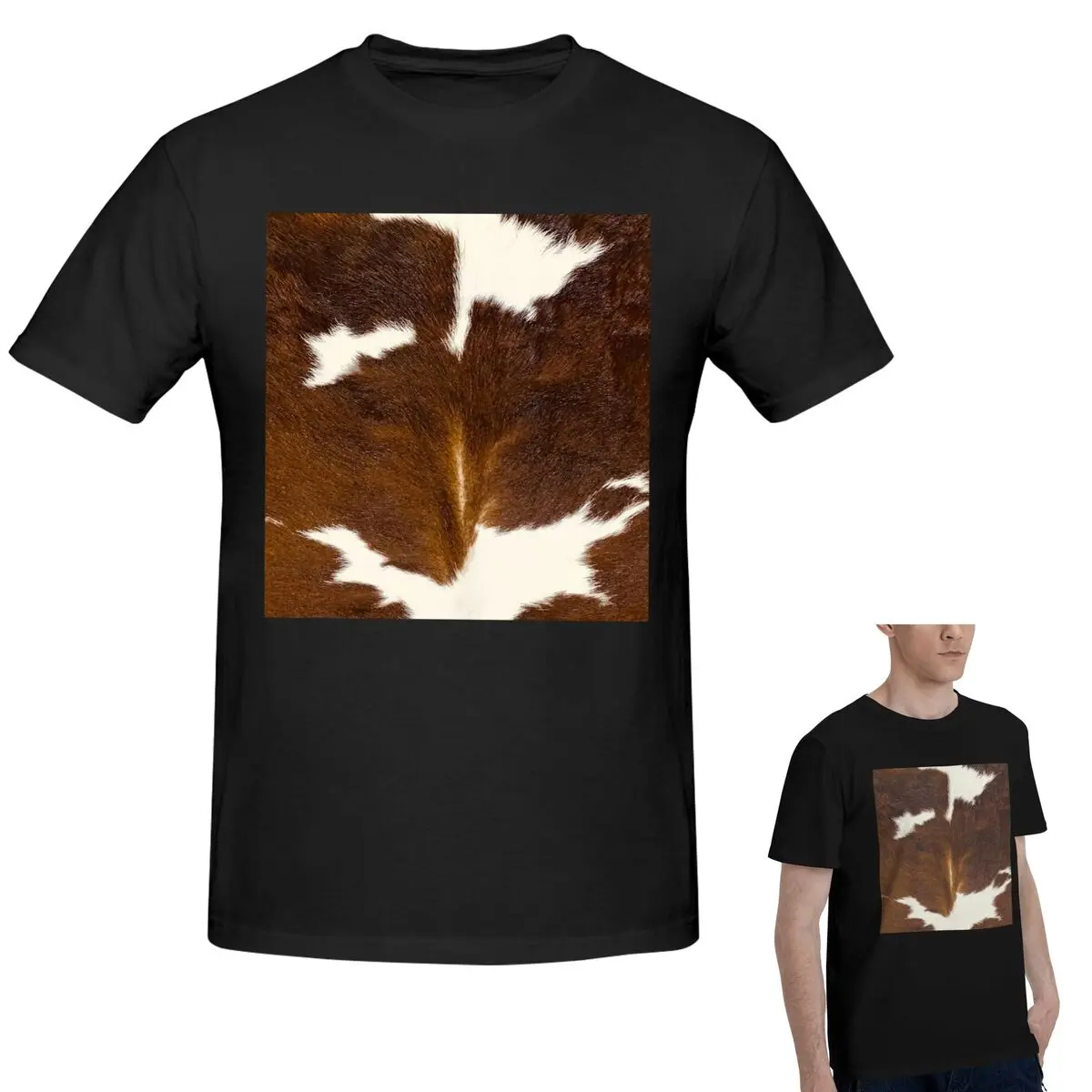 

Стильная футболка из коровьей кожи с текстурой коровьей кожи и принтом, мужская модная футболка большого размера, мужские летние рубашки с круглым вырезом, топы