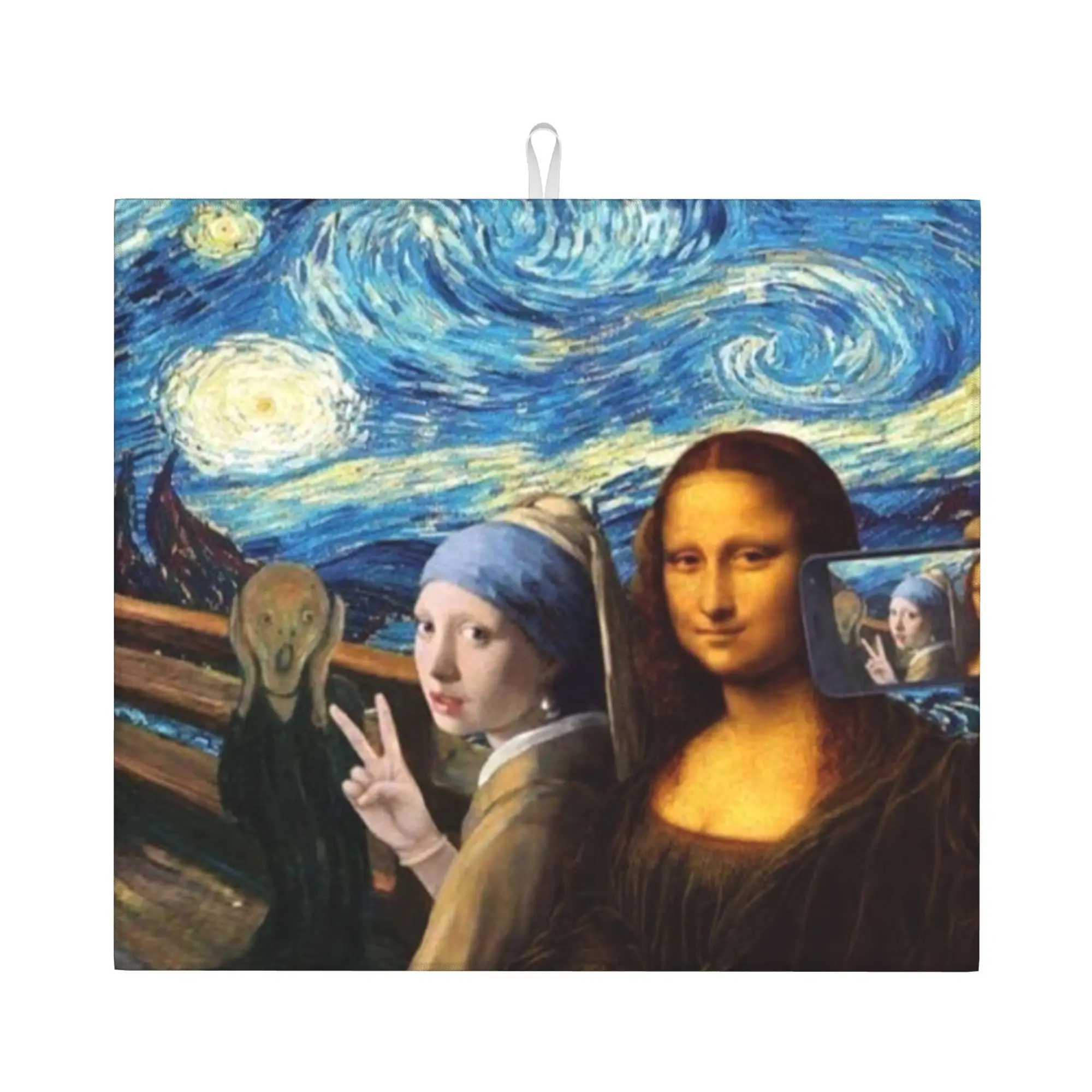Drying Mat For Kitchen Starry Night By Mona Lisa Vincent Van Gogh Barware Tableware Oil Proof Reusable Kitchen Sink Drying Pad