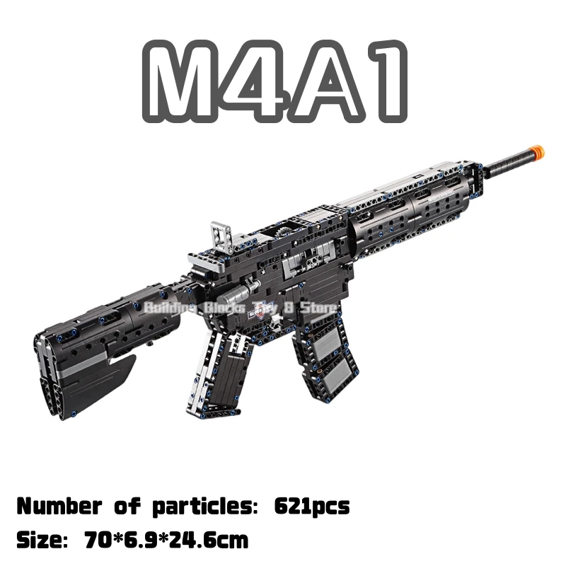 

621PCS M4A1 Assault Rifle Model Building Blocks Military Army Weapon Shootable Imitation Gun Bricks Children’s Christmas Gifts