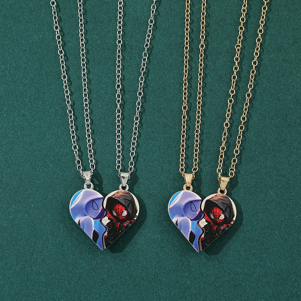 Marvel Spider Man Gwen pareja collar conjunto magnético corazón empalme Spider Man colgante Día de San Valentín para regalo de pareja