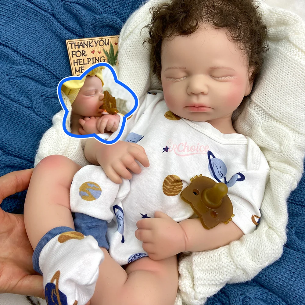 20 Zoll realistische, vollständig aus Silikon gefertigte Reborn-Babypuppe (Junge/Mädchen) mit eingewachsenem Haar, weicher Neugeborenenpuppe mit offenem Mund und Schnuller, als Weihnachtsüberraschungsgeschenk.