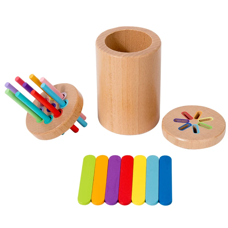 Montessori การจับคู่สีของเล่นไม้ Rainbow Stickes การเรียงลําดับสีของเล่นเด็กวัยหัดเดิน Fine มอเตอร์เกม Early Education Sensory ของเล่น