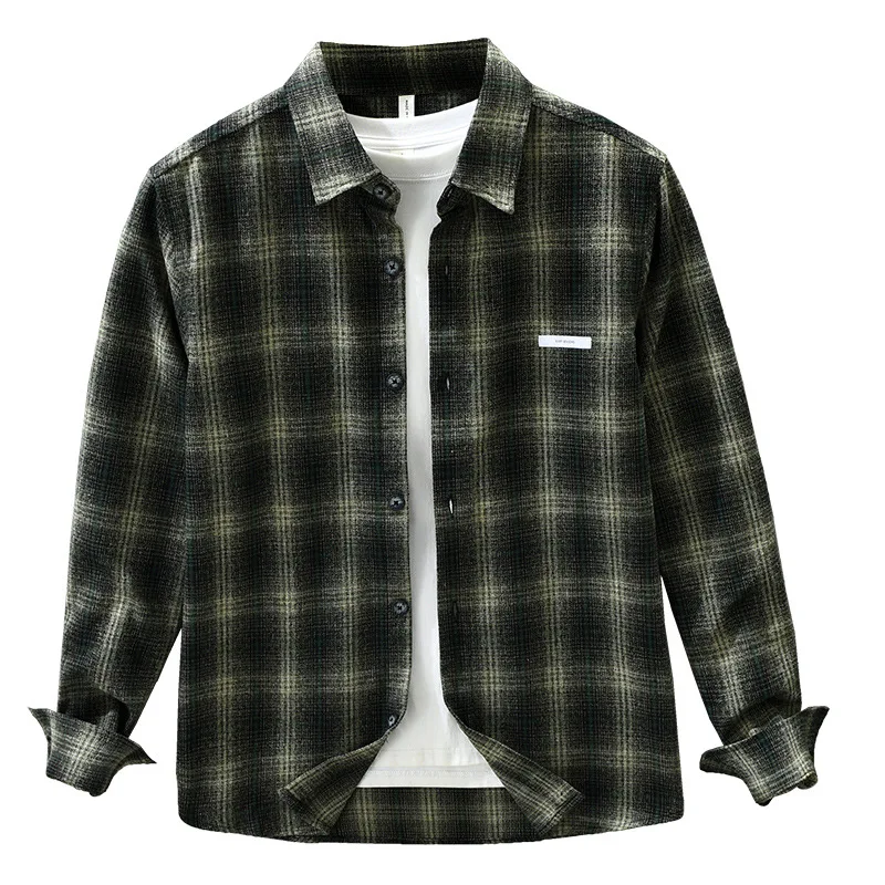 

Осень-зима Новые мужские рубашки Harajuku Винтажная клетчатая рубашка с длинным рукавом Мужские повседневные рубашки с лацканами Матовая рубашка высокого качества Топ