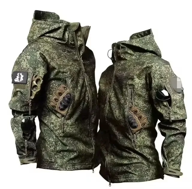 Hot New RU Camo Waterproof and Warm Men's Winter Soft Shell Special Tactical Hooded Jacket+multi Pocket Tactical Pants