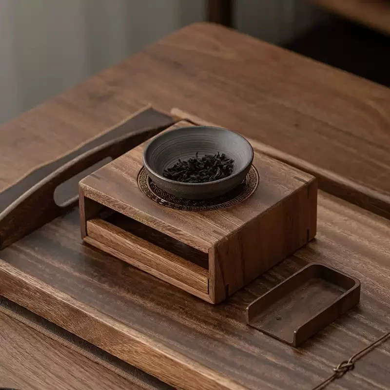 

Walnut Wood Square Tea Warmer Holder Trivet Candle Heater Stove Household Kettle Stand Baked Milk Jar Carbon Furnace Cha Craft