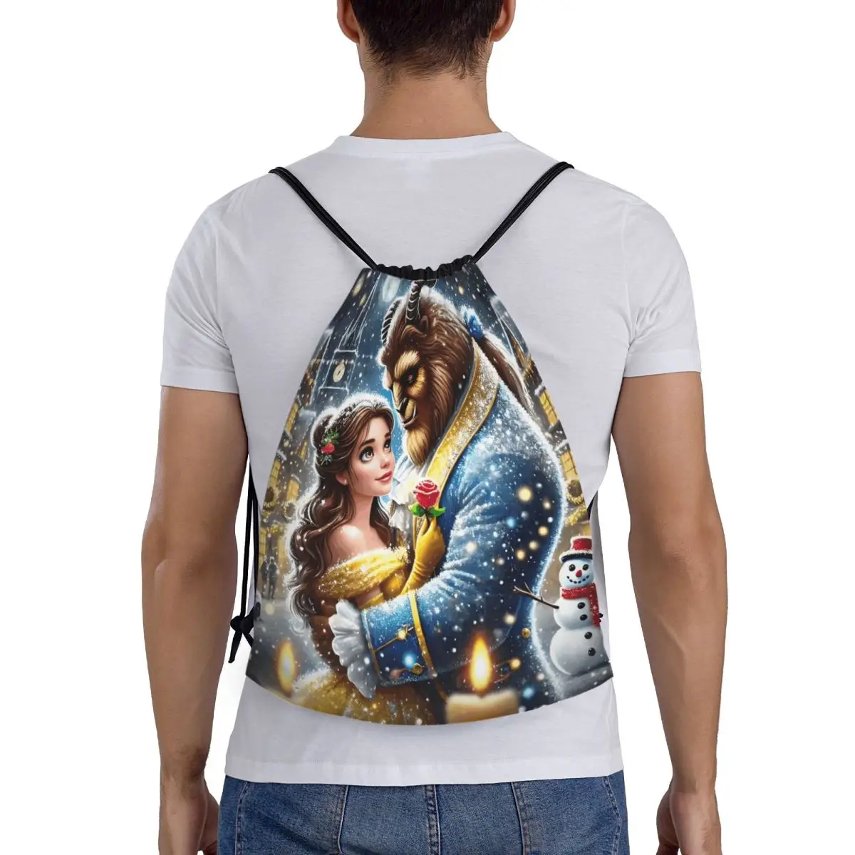 حقائب ظهر برباط من أنيمي بيوتي آند ذا بيست خفيفة الوزن برسوم كرتونية رومانسية للصالة الرياضية أكياس حقيبة رياضية للتسوق