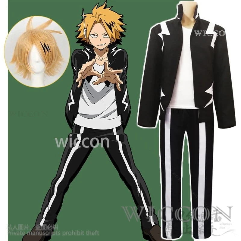 Anime Cosplay Costume My Herooo Academiao Cos Kaminari Denki Black Sport Uniform DK Wigs Halloween Christmas Party Roleplay