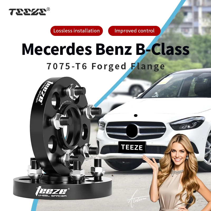 2pcs 5x112 66.6 Hub Centric Black Forged wheel spacer T6-7075 For Mercedes Benz B Class15/20/25/30/35mm With Extended Wheel Bolt