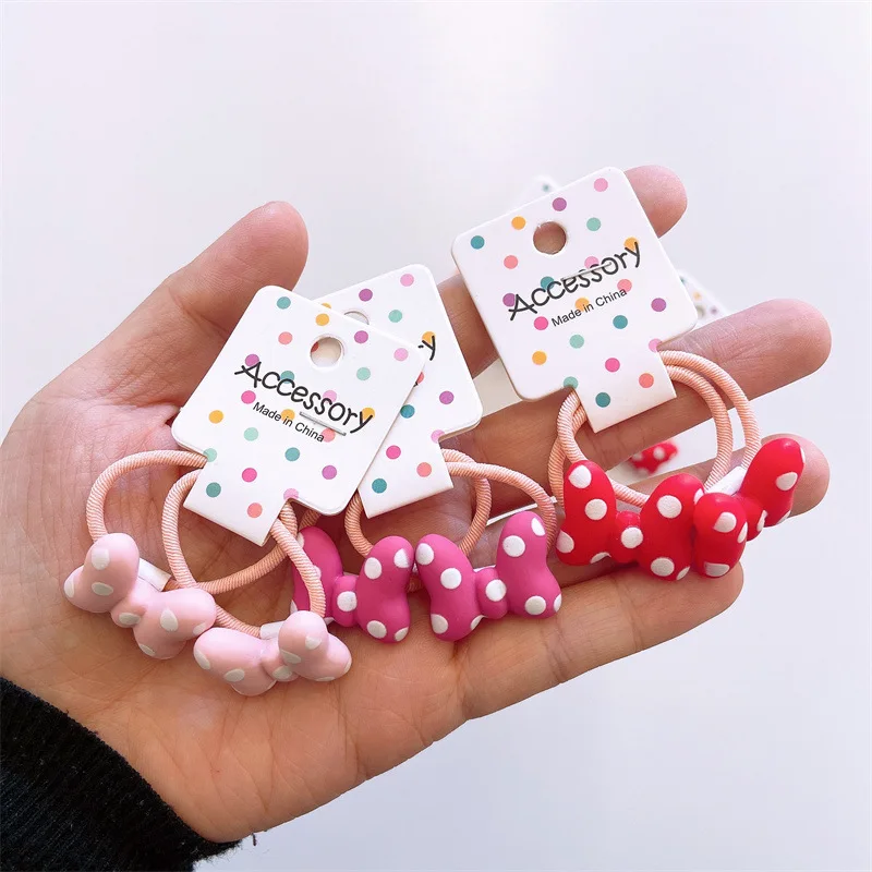 2 Pcs/Set Cute Dot Baby Elastic Hair Bands Hair Bows For Girls Kids Mini Head Rope Hair Accessories Children Ponytail Hair Ties