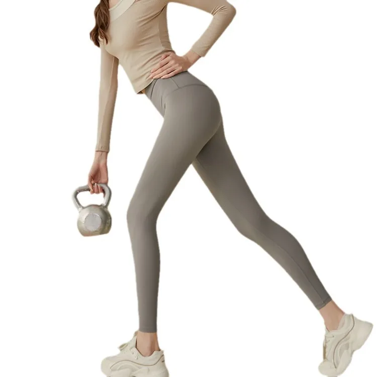 

Брюки для йоги без смущения, женские эластичные леггинсы с высокой талией и подтяжкой бедер персикового цвета, спортивные брюки для бега