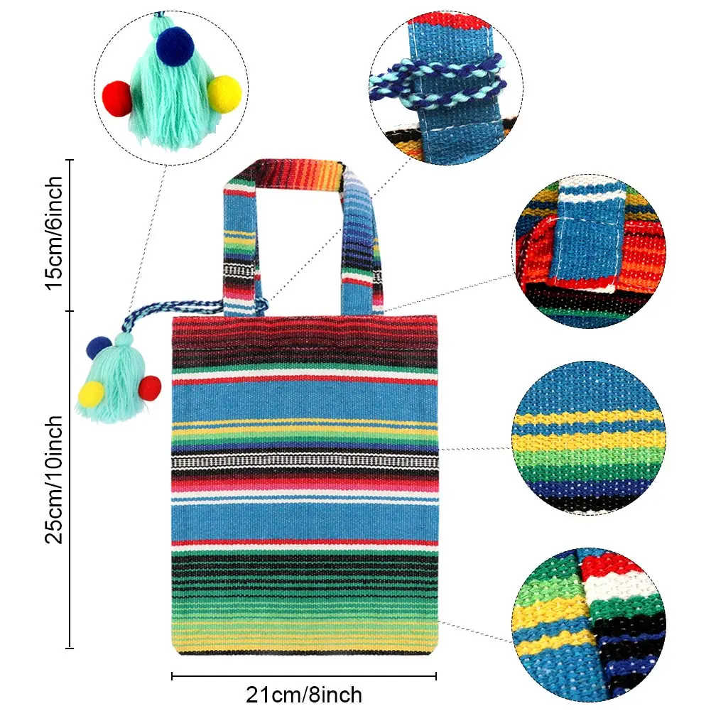 6 set Handwoven Mexican Tote Favor Bags Mexican Fiesta Party Bags with Colorful Tassels for Mexican Fiesta Party Supplies