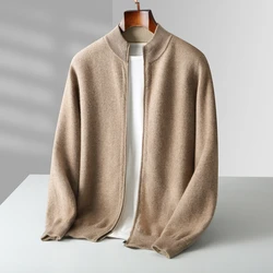 Double Sided Thickened 100% Merino Wool Sweater Autumn Winter New Men's Knitted Cardigan Casual Long Sleeved Coat Solid Color