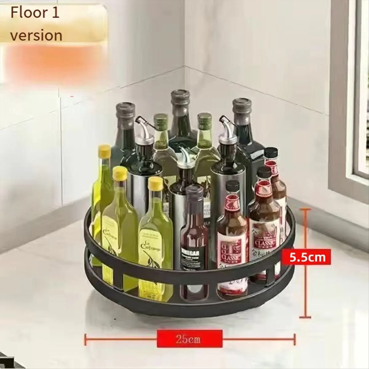360-Degree Rotating Seasoning Rack Non-Slip Carbon Steel Storage Tray for Storage Tank Seasoning Kitchen Parts A-A07G