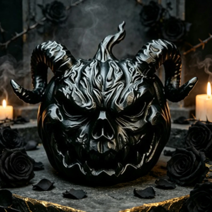 Halloween Devil Pumpkin Statue Decor Evil Demon Pumpkin Figurine Desktop Ornament Horror Party Home Decoration Gift Dark Art