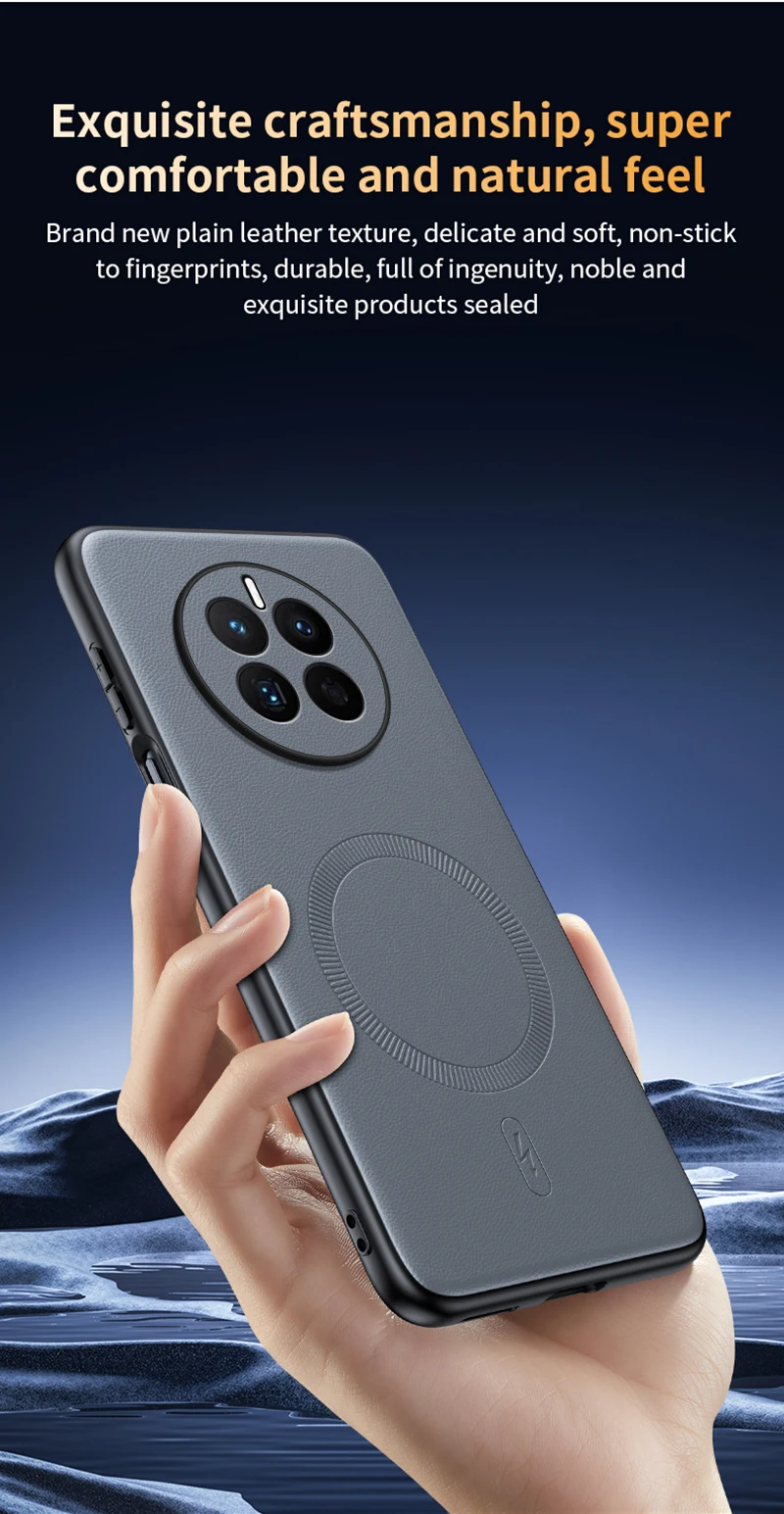 Für Huawei Mate 50: Magnetische Schutzhülle aus Leder, hochwertige Anti-Fingerabdruck- und rutschfeste PC+TPU-Hülle. – Detail 14