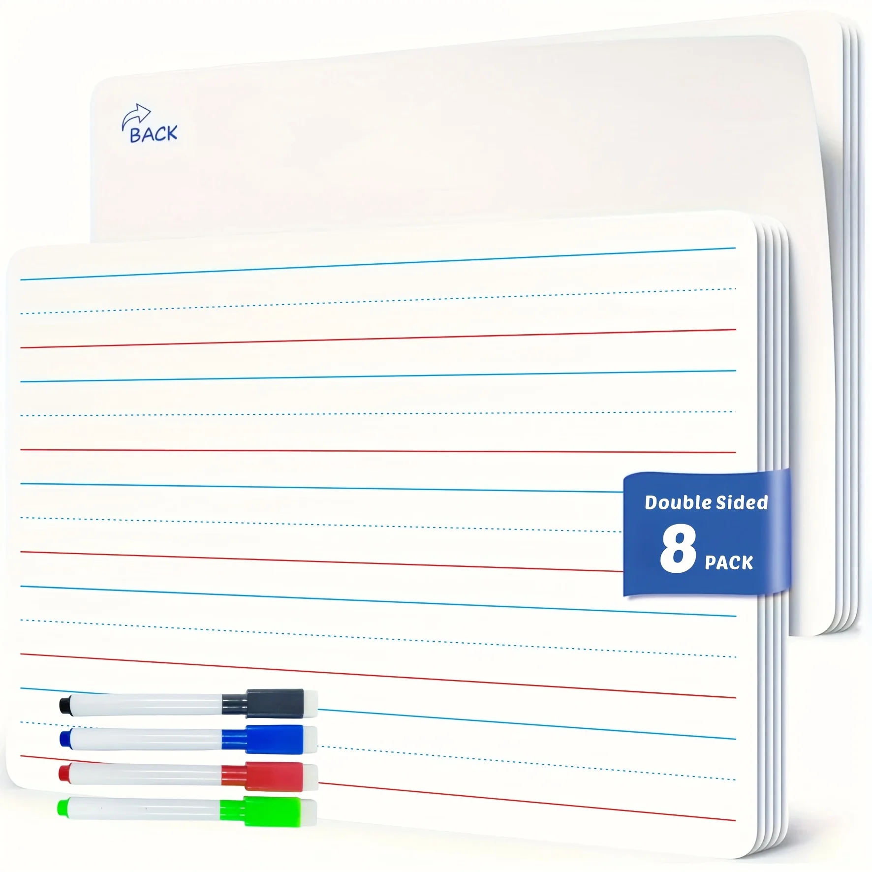 12 Piece Double-sided Dry Erase Board Set with 4 Pens, Reusable Portable Writing Whiteboard, Suitable for Classroom Learning