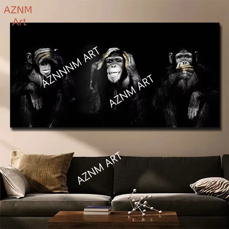 1PC ， Big Size Poster Canvas Painting Animal Wall Art Dark  Funny Monkey Poster And Print For Living Room Home Decor No Frame
