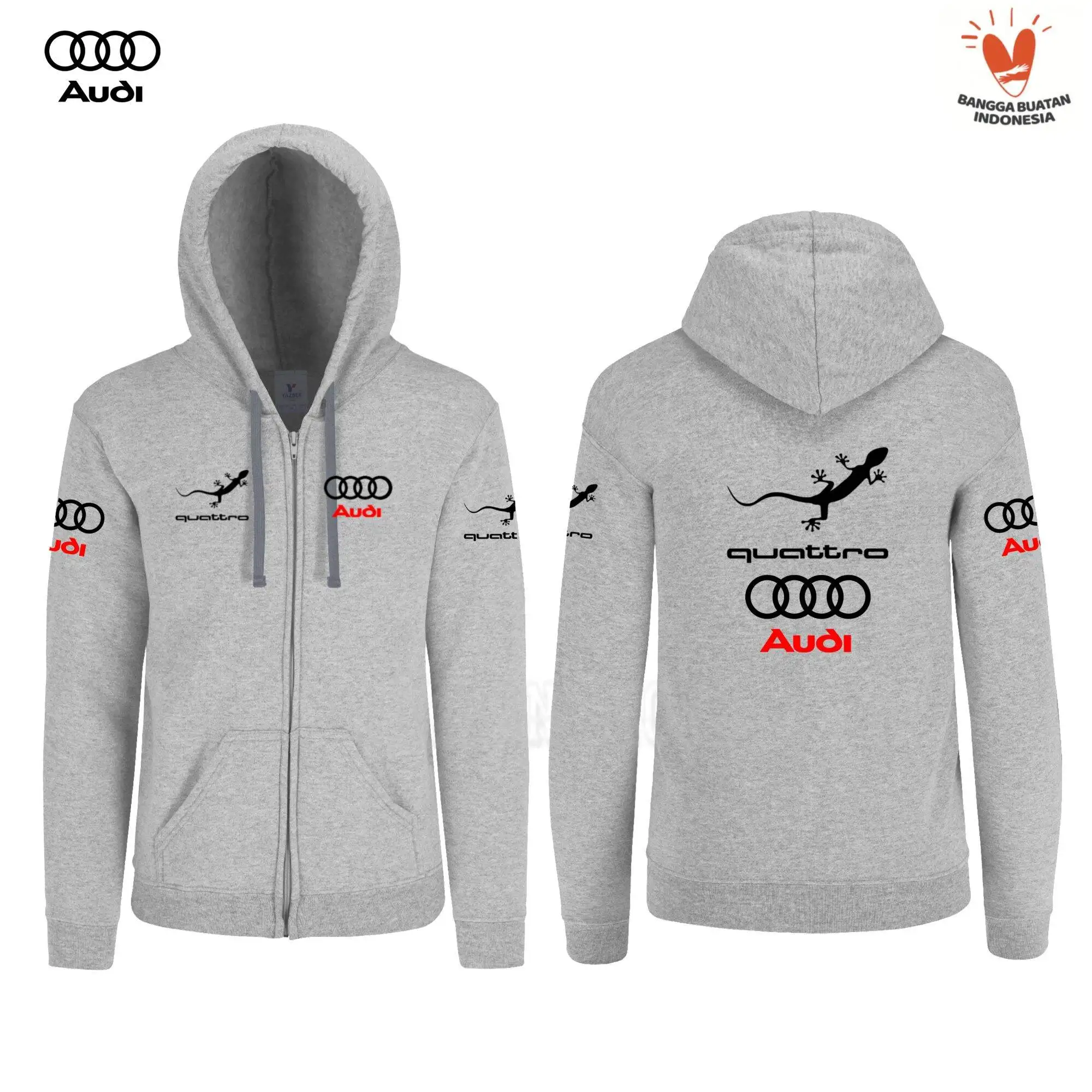 A jaqueta com capuz e zíper Audi Sport Quattro Racing é um moletom confortável para homens e mulheres